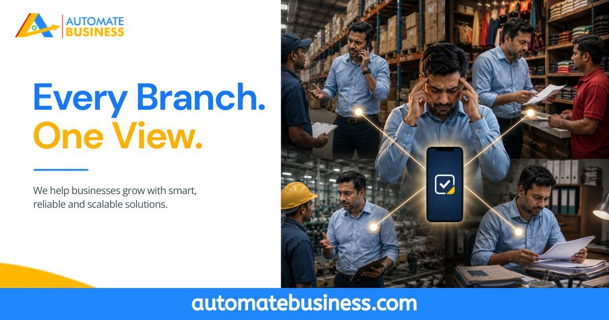 Every Branch. One View. graphic promoting Automate CRM for centralized multi-branch business management.