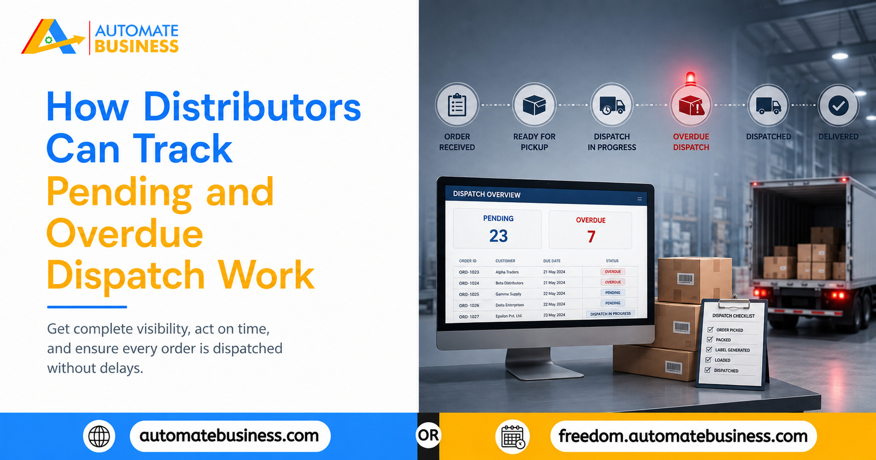 How distributors can track pending and overdue dispatch work with a dispatch overview dashboard and delivery status tracking.