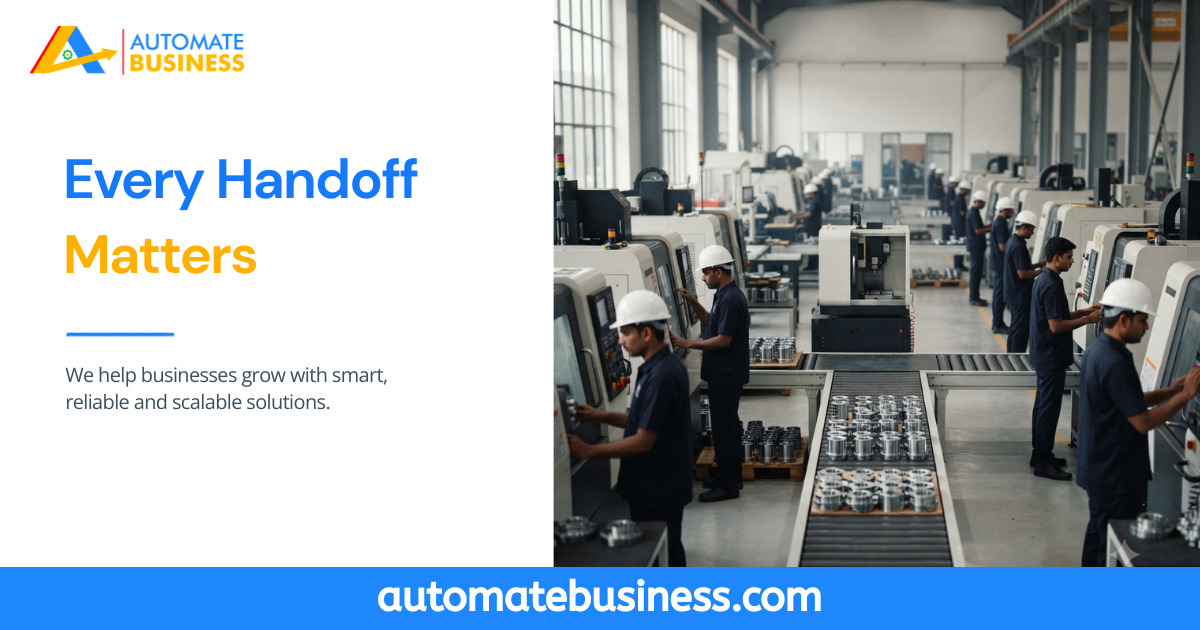 Manufacturing team using Automate Tasks to manage production handoffs, assign tasks, track workflows, and improve factory operations.